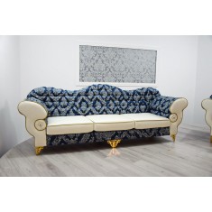Sofa trzyosobowa Chesterfield PRESTON BIG (Gold) Blue/White Flower