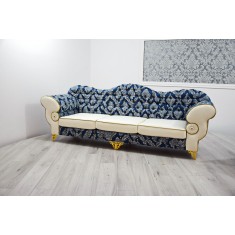 Sofa trzyosobowa Chesterfield PRESTON BIG (Gold) Blue/White Flower