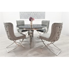 okrągła jadalnia glamour srebrna+ 4 krzesła pik