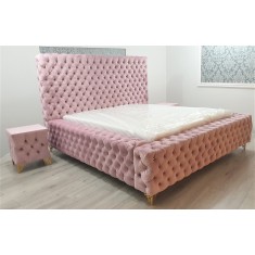 Łóżko chesterfield sypialnia glamour pikowana