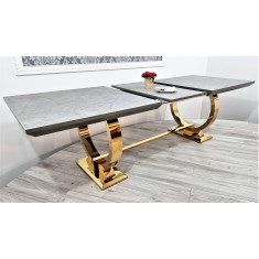 Stół rozkładany Glamour szary marmur złoty 200(300)/100