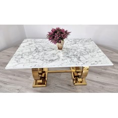 Stół rozkładany GLAMOUR 160cm / OMEGA / GOLD + Marmur biały