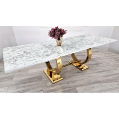 Stół rozkładany GLAMOUR 160cm / OMEGA / GOLD + Marmur biały