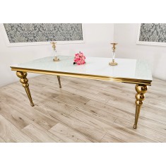 Złoty stół Princessa 180cm biały/czarny blat/ gold white/black