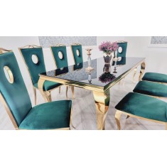 Złota jadalnia glamour 200cm + 8 krzeseł