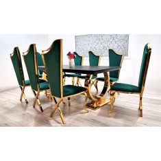 Jadalnia Glamour stół rozkładany czarny + 8 krzeseł butelkowa zieleń