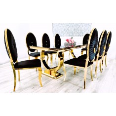 Jadalnia Glamour Stół OMEGA + 8 krzeseł Oval Premium GOLD