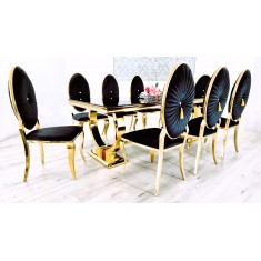 Jadalnia Glamour Stół OMEGA + 8 krzeseł Oval Premium GOLD