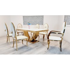 Złota jadalnia glamour+ 6 krzeseł oval premium- dowolny kolor!